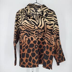Vintage Y2K Gaudy Couture Womens Sz XL Long Sleeve Button Up Shirt Animal Print